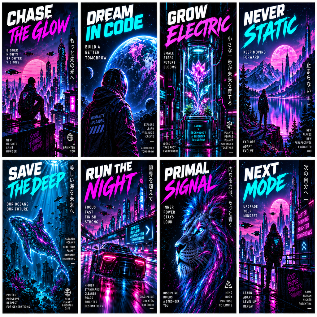 Cyberpunk Edition – 5 T-Shirt Design PNG Bundle | Digital Download