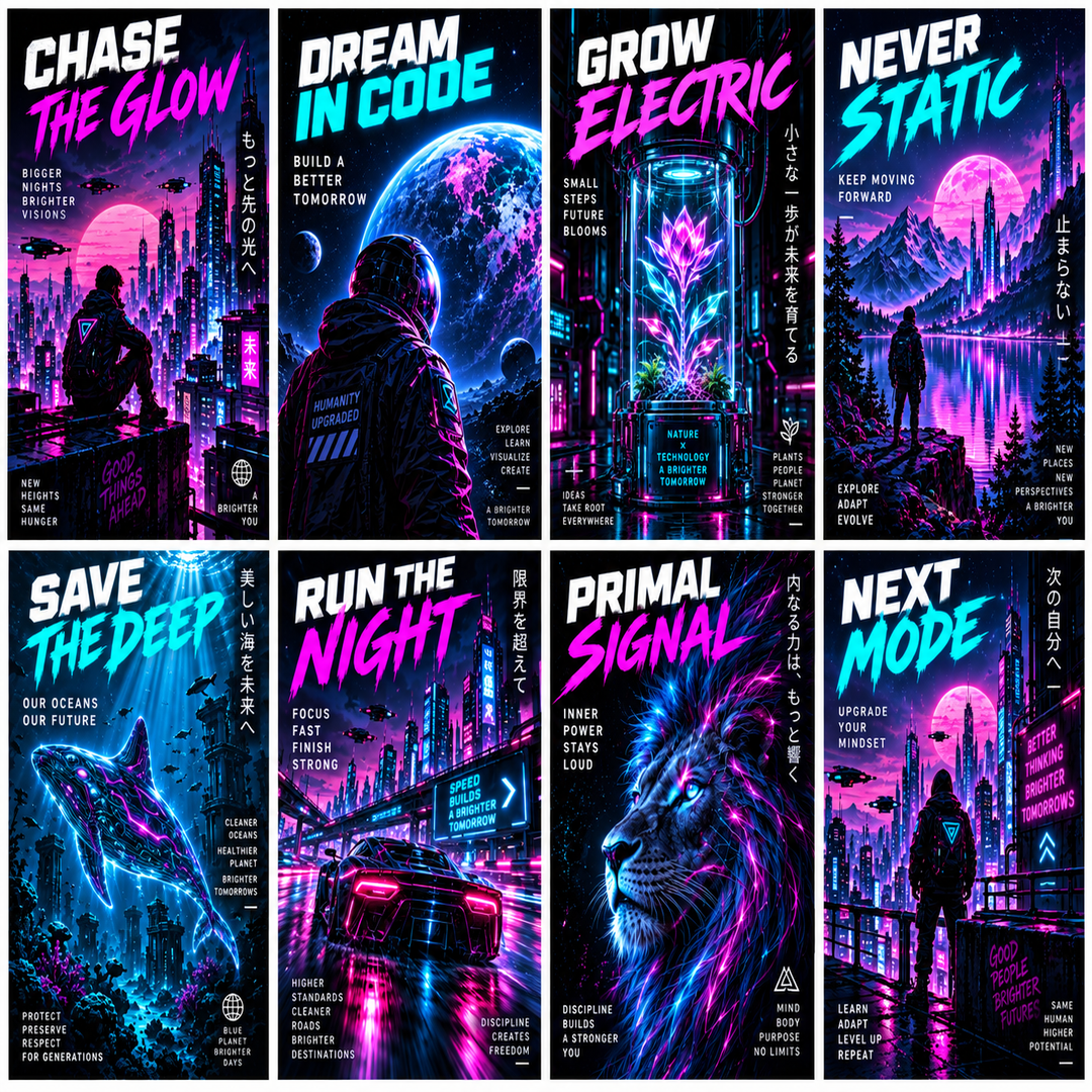 Cyberpunk Edition – 5 T-Shirt Design PNG Bundle | Digital Download